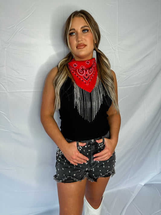 Red Rhinestone Bandana